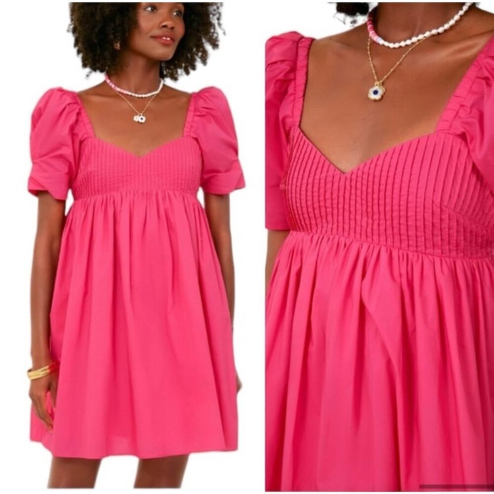 Tuckernuck Hyacinth House Mini Dress Fuchsia Pink Cotton Puff Sleeve